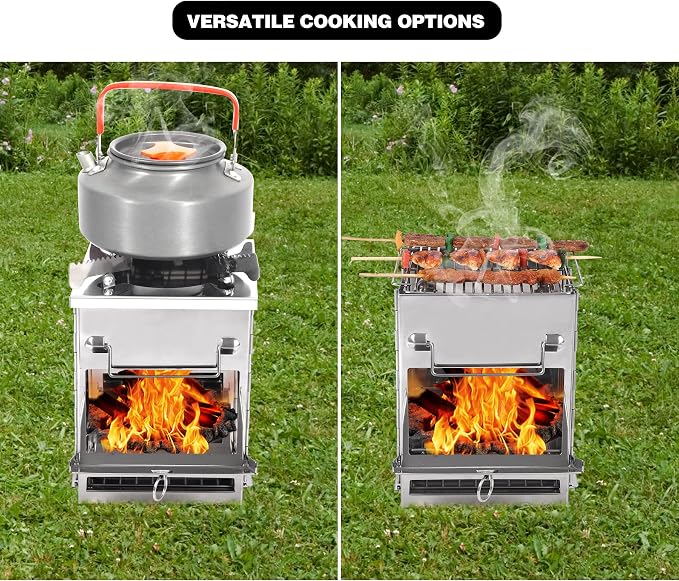 REDCAMP Wood Burning Folding Camp Stove Stainless Steel Grill and Pot Stand - Image 4