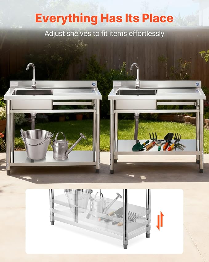 VEVOR Stainless Steel Utility Sink, Free Standing Single Bowl Commercial - Image 3