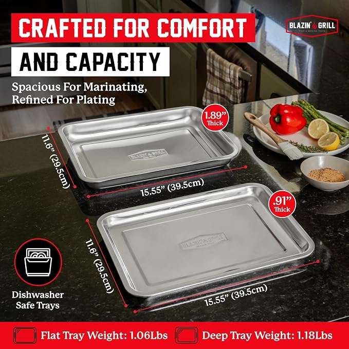 BLAZIN' GRILL Prep and Serving Trays | Set of 2 Stackable, Stainless Steel BBQ - Image 2