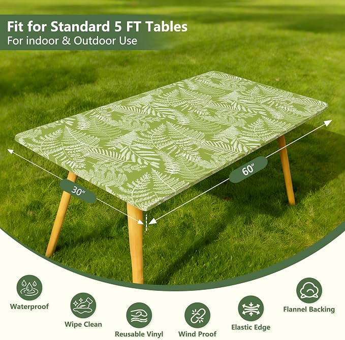 Rectangle Picnic Table Cloth, Elastic Waterproof Fitted Vinyl Tablecloths - Image 5