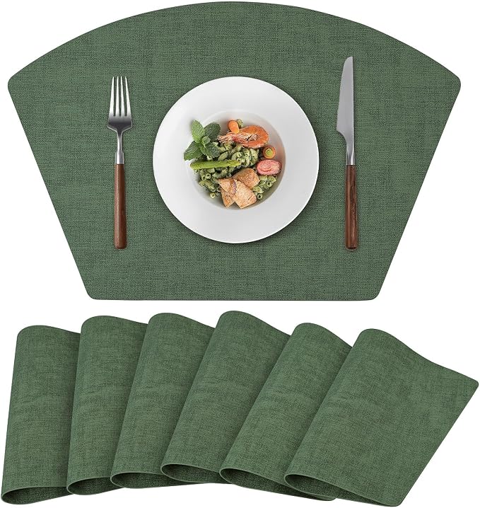 Round Table Placemats Set of 6, Faux Leather Wedge Shape Place Mats Heat by Wanlvhu