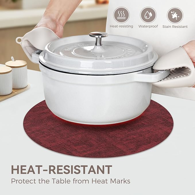 13"Round Placemats Set of 8, Reversible Faux Leather Heat Resistant Table Mats - Image 3