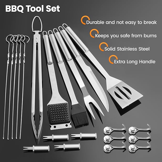 Barbecue Tool Set, 22-Piece Stainless Steel Grill Utensils with Carry Bag