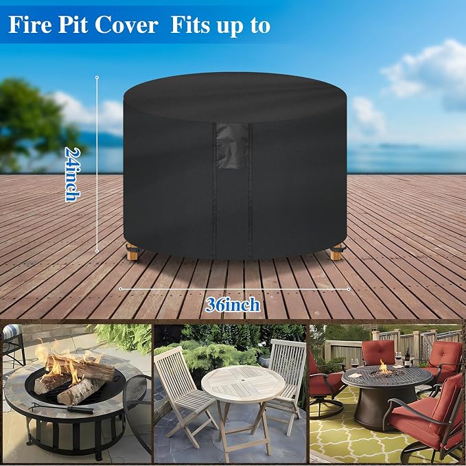 Fire Pit Cover Round- Waterproof Firepit Covers Round Outdoor Fireplace Cover - Image 2
