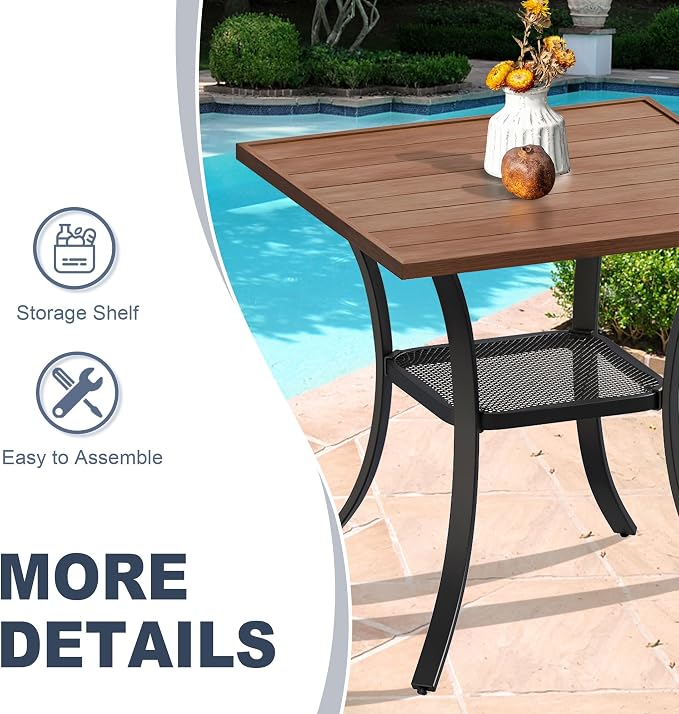 VICLLAX Patio Dining Table, Square Table Metal Outdoor Bistro Table - Image 5