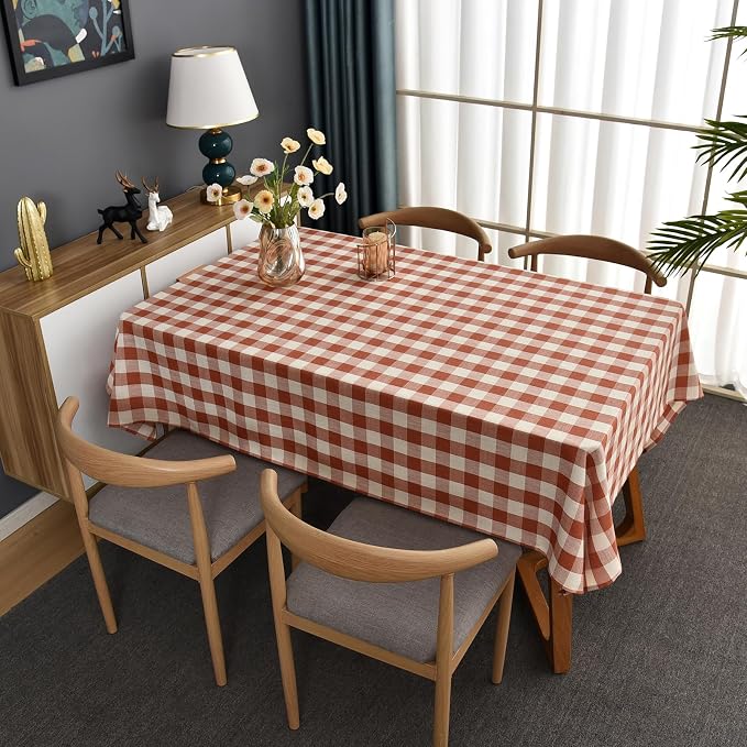 Gingham Table Cloth for Rectangle Tables Orange Checkered Plaid Tablecloth - Image 7