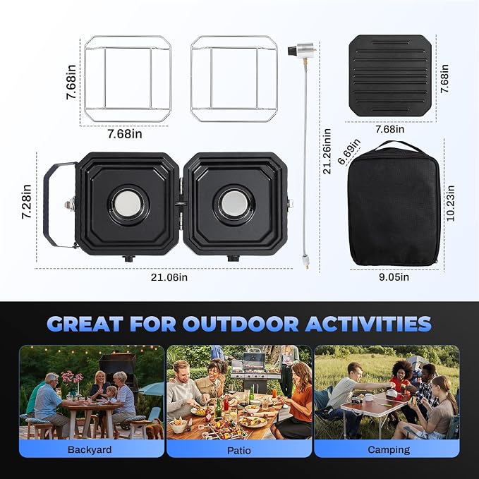 Propane Double Burner Two Burner Camp Stove, 16000 BTU Portable Folding Gas - Image 7