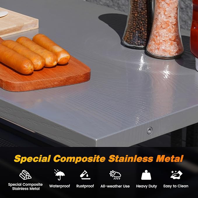 Sundale Outdoor Four-Shelf Grill Cart Table, Movable Stainless Metal Flattop - Image 4