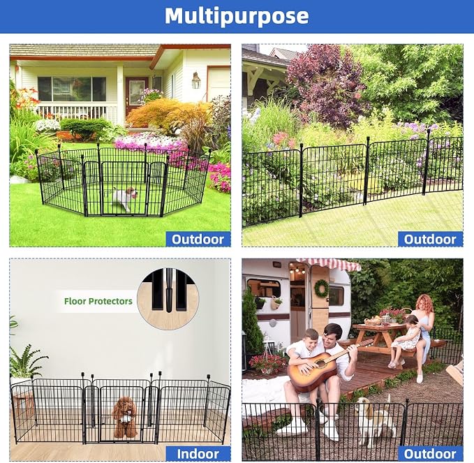 ADAVIN 24 in Garden Fence with Gate, 8 Panels Total 19.7 Ft, Heavy Duty Iron - Image 5
