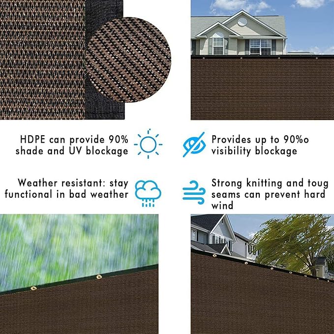 UPGRADE Privacy Fence Screen 4'x62' Brown Outdoor 90% Visibility Blockage 170 - Image 5