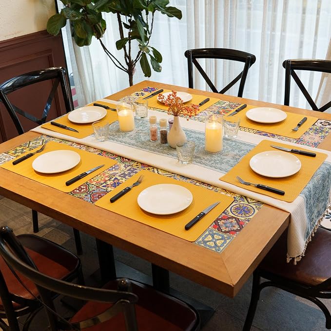 Faux Leather Placemats Set of 6 – 17x12 Inch Vinyl Table Mats, Heat Resistant - Image 2