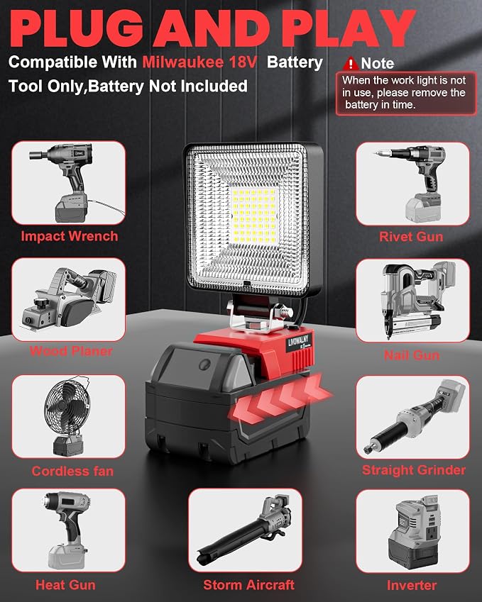 LIVOWALNY 2PCS 30W Cordless LED Work Light Compatible - Image 6
