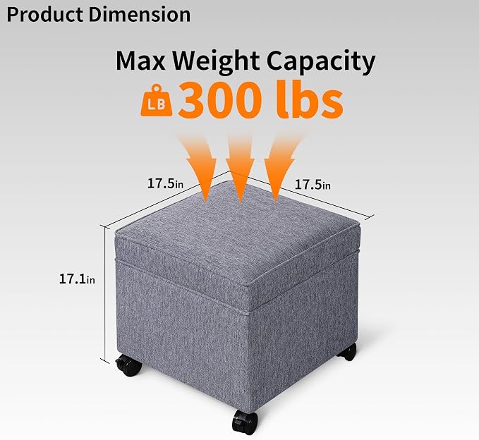 Adeco 17.5" Grey Square Storage Ottoman - Image 2