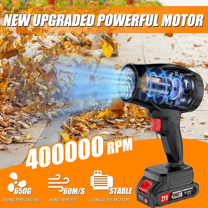 Leaf Blower Cordless with Battery and Charger, 21V Hand Held Blower, Turbo Air - Image 2