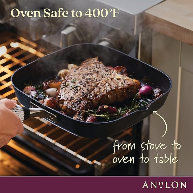 Griddle Pan, 11-Inch Hard-Anodized Nonstick Deep Square, Onyx
