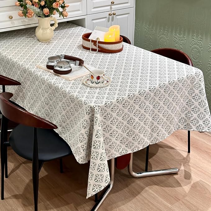 Rectangle Gingham Tablecloth, Washable White Green Table Cloth, Raised Jacquard - Image 7
