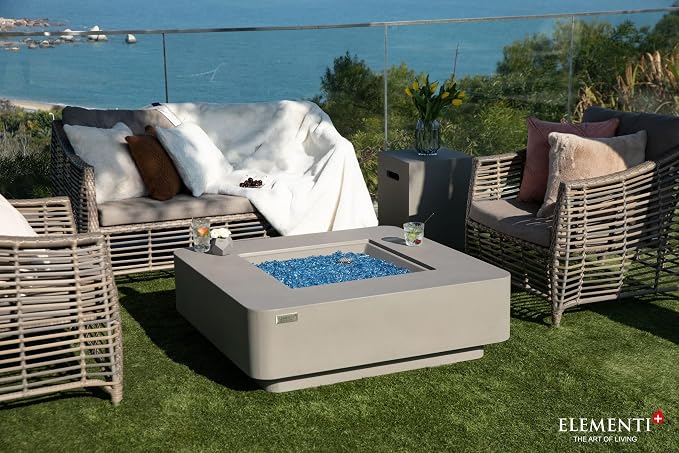 Elementi+ | Lucerne Gas Fire Pit Cast Concrete 42" Square Fire Table, Outdoor - Image 4