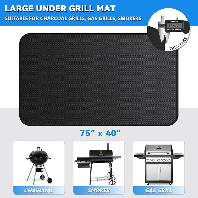 Grill Pads Floor Mat, 75 x 40 Inch Fireproof Fiberglass Under Grill Protector