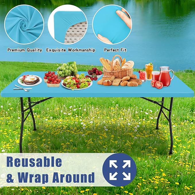 Spandex 8 Foot Rectangle Table Cloth 6 Pack, Elastic Fitted Tablecloths - Image 5