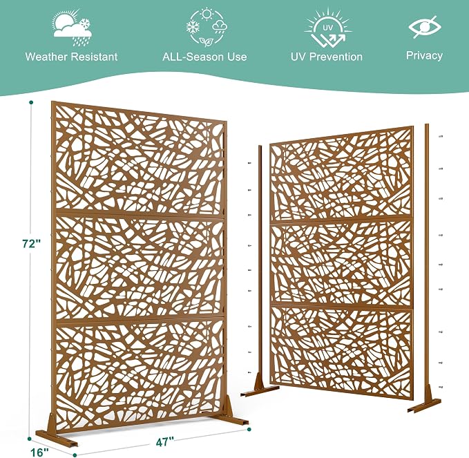 Metal Privacy Screen for Outdoor & Indoor Use, Free Standing Privacy Screen for - Image 2
