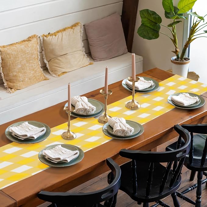 Fabric Checkered Table Runner 1 Pack Waterproof Gingham Table Runner 14W x 108L - Image 7
