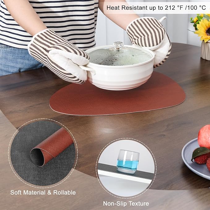 Placemats and Coasters, Washable Reversible Placemats Round Faux Leather - Image 5
