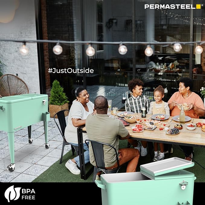 Permasteel 80 Quart Party Cooler, Rolling Ice Chest - Image 7