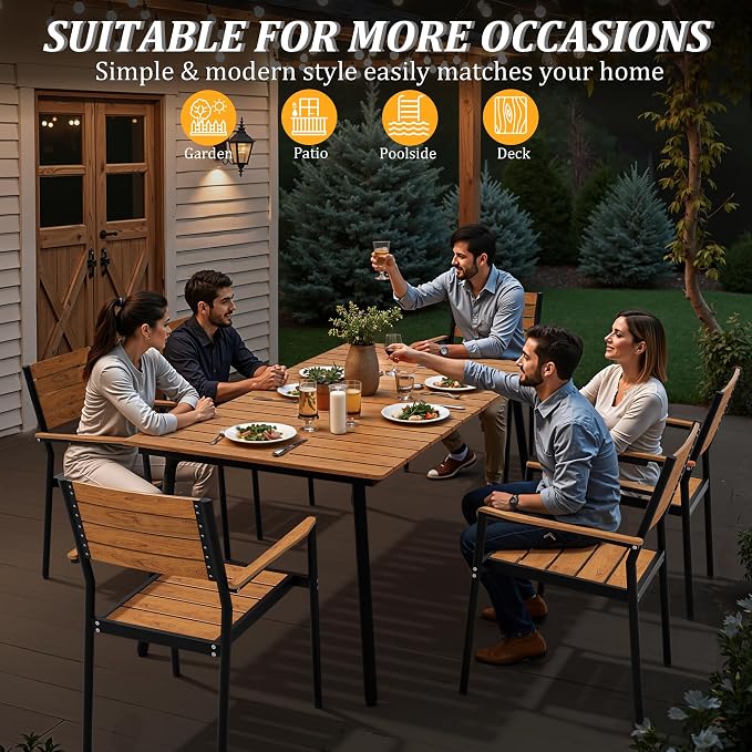 70" Patio Outdoor Dining Table for 4-6, Weather-Resistant Wood-Grain Top - Image 4