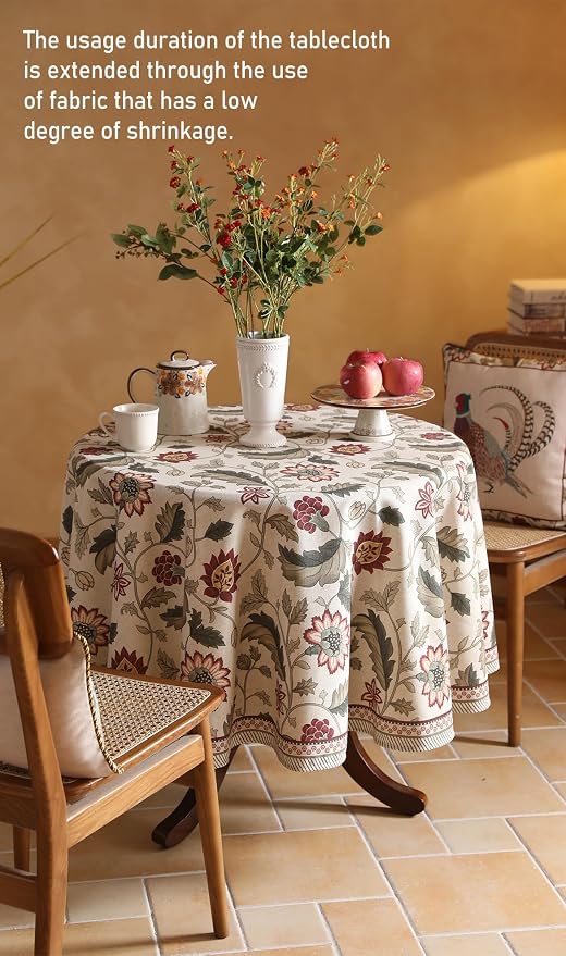 ISAENNE Designer Provence Floral Round Tablecloth, Linen Colorful Washable - Image 9