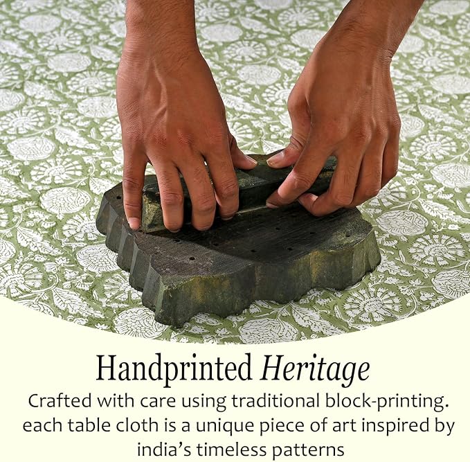 CPC Olive Bloom Tablecloth 100% Cotton 60x90 Inch Indian Block Print Rectangle - Image 5