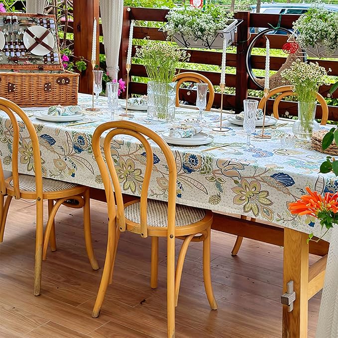Boho Rectangle Outdoor Tablecloth, Waterproof Spill-Proof Table Cloth, Linen - Image 5