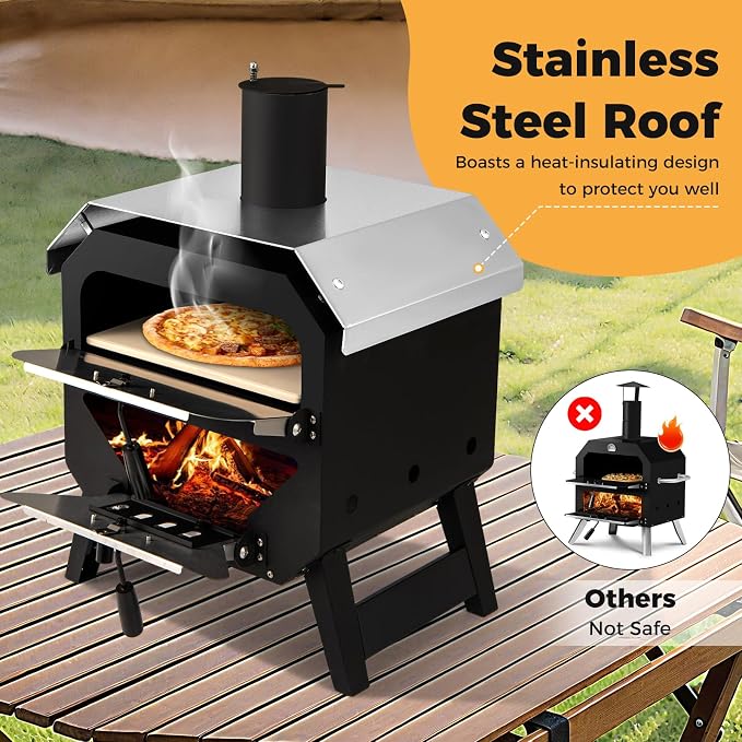 Happygrill Pizza Oven Outdoor, 12” Portable Wood-Fired Pizza Stove - Image 8