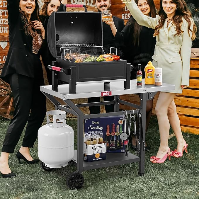Movable Grill Table with Folding Side Table, Pizza Oven Table as BBQ Food Prep - Image 2