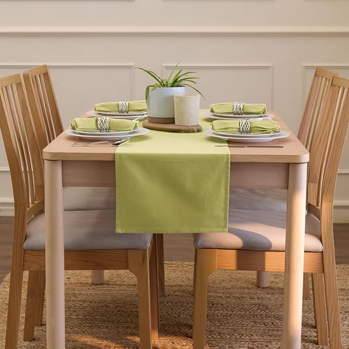 Encasa XO Table Runner 13x91 in Long | Cotton Canvas Fabric | Sage Green Solid - Image 4