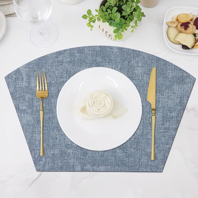 Homaxy Round Table Placemats Set of 6, Washable Wedge Shaped Faux Leather Table - Image 9