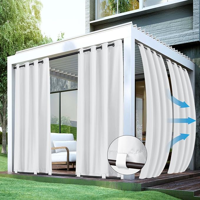 HolidayIdeas 4 Panels Outdoor White Curtains by HolidayIdeas