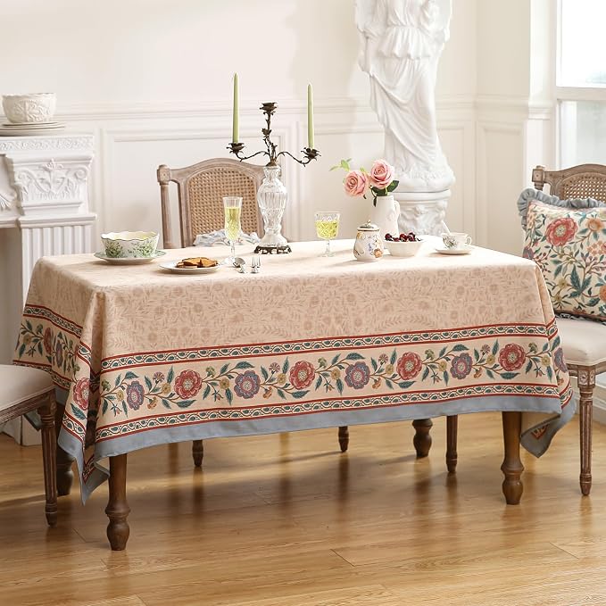 Beige Linen Rectangle Extra Long Tablecloth, Vintage Indian Style Soft and - Image 9