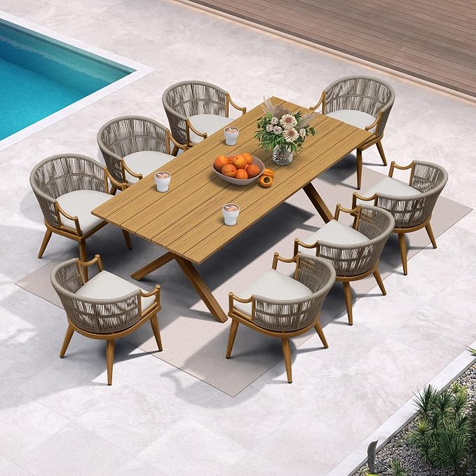 PURPLE LEAF 9 Pieces Outdoor Dining Set All Weather Wicker Patio Dining Set by Unknown