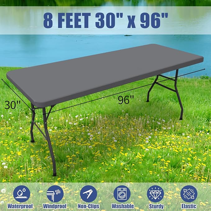 Spandex 8 Foot Rectangle Table Cloth 6 Pack, Elastic Fitted Tablecloths - Image 8