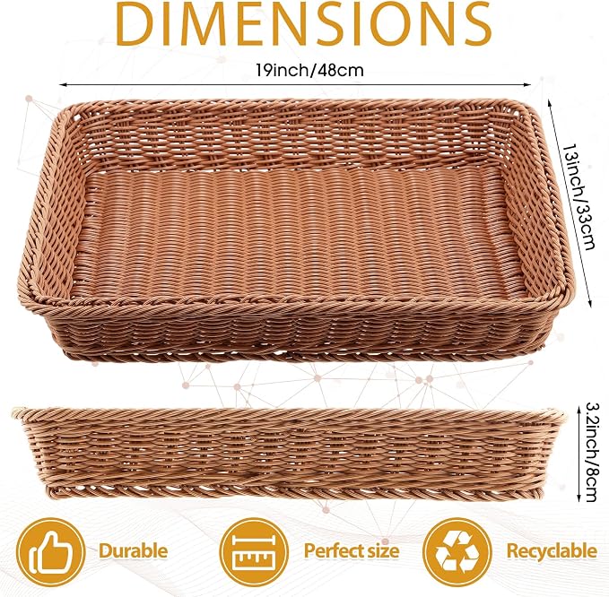 Eccliy 6 Pack Poly Wicker Bread Baskets 19 Inch Imitation Rattan Serving Trays - Image 2