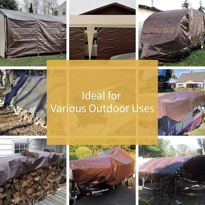 GUARD SHIELD Brown/Green Tarp 10x10 Feet Medium Duty Outdoor Waterproof Multi - Image 6