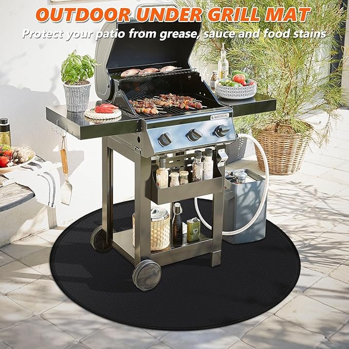 Grill Pad Floor Mat, 30-Inch Round, Fireproof Silicone-Coated