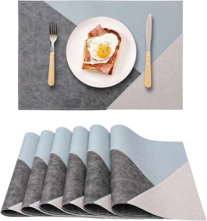 Faux Leather Placemats Set of 6 Reversible, Geometric Pattern PU Placemat by Unknown