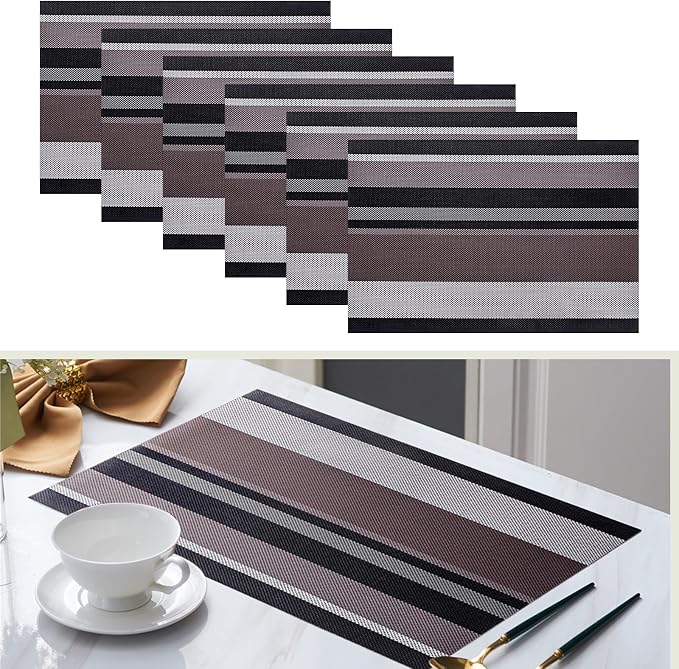 Set of 6 Colorful Striped Vinyl Placemats Heat-Resistant Washable Placemats by Unknown
