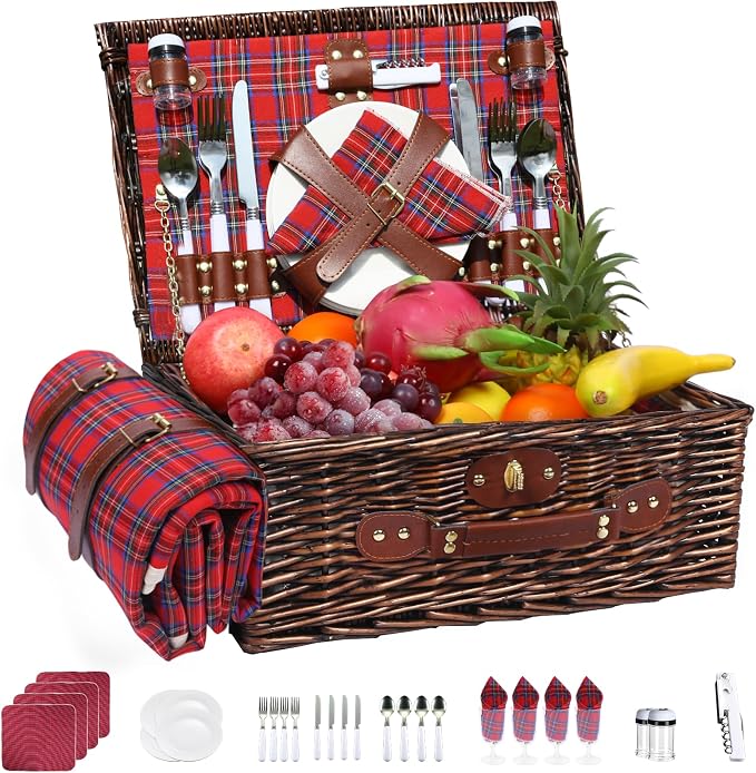Neti Neti Wicker Picnic Basket for 4 by NetiNeti