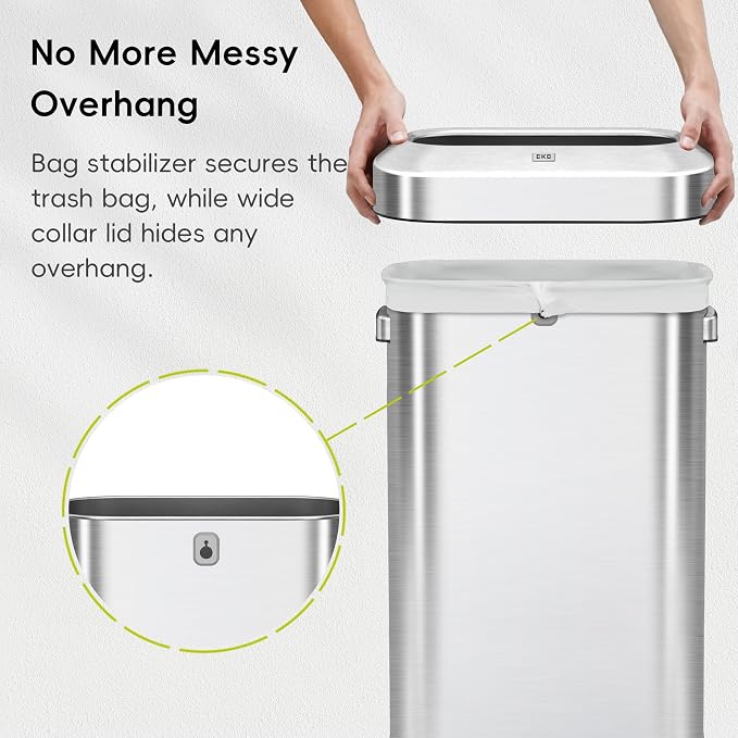 EKO Urban 24 Gallon/ 90 Liter Open Top Stainless Steel Slim Commercial Trash Can - Image 4