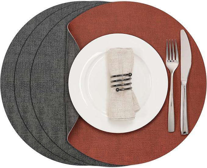 Myir JUN Round Dual-Sided Placemats, Faux Leather Set of 4 by MyirJUN