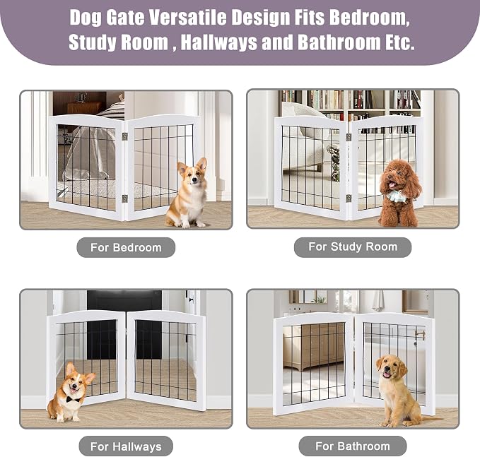 LZRS 2-Panel Freestanding Foldable Wood Dog Gate – Solid Wood & Steel Wire - Image 6