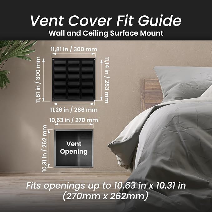 Repa Market 2-Pack 12x12 Inch Air Vent Cover/Black Galvanized Steel Louvered - Image 2