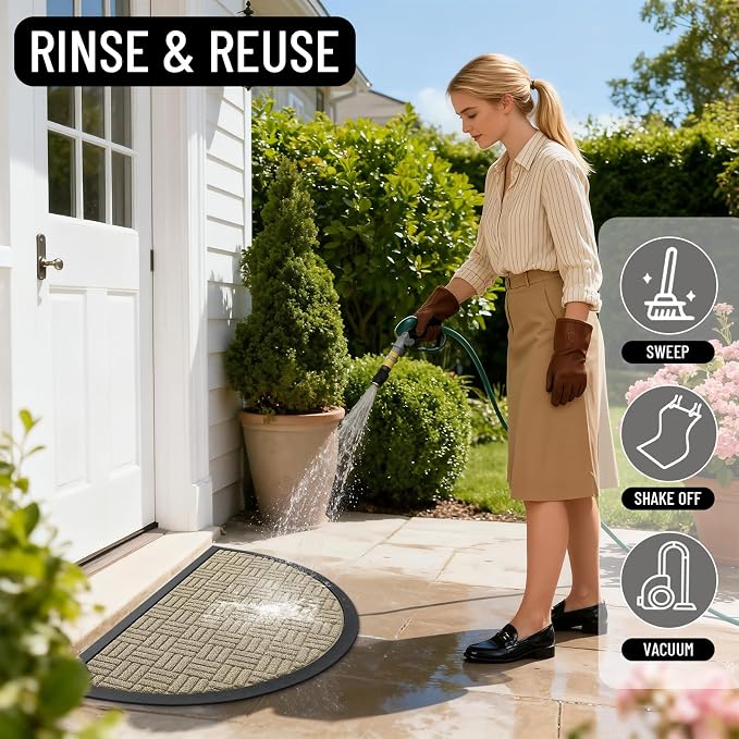 OLANLY Half Circle Door Mat Outside Entrance 29.5x17, Heavy Duty Sturdy Natural - Image 7